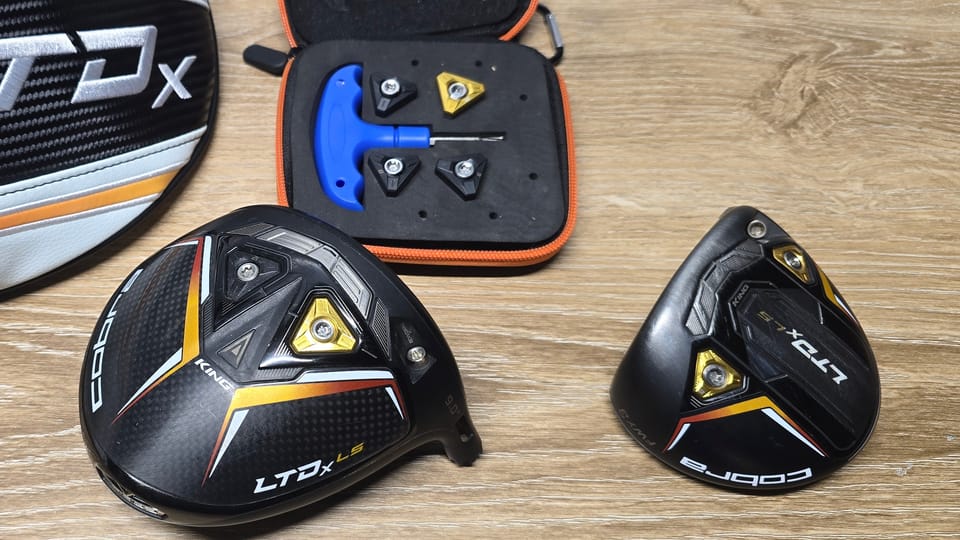 Cobra LTDx LS driver head and LTDx fairway head with the adjustable weight kit, torque wrench and headcover